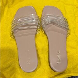 Beige and Clear Slide Sandals
